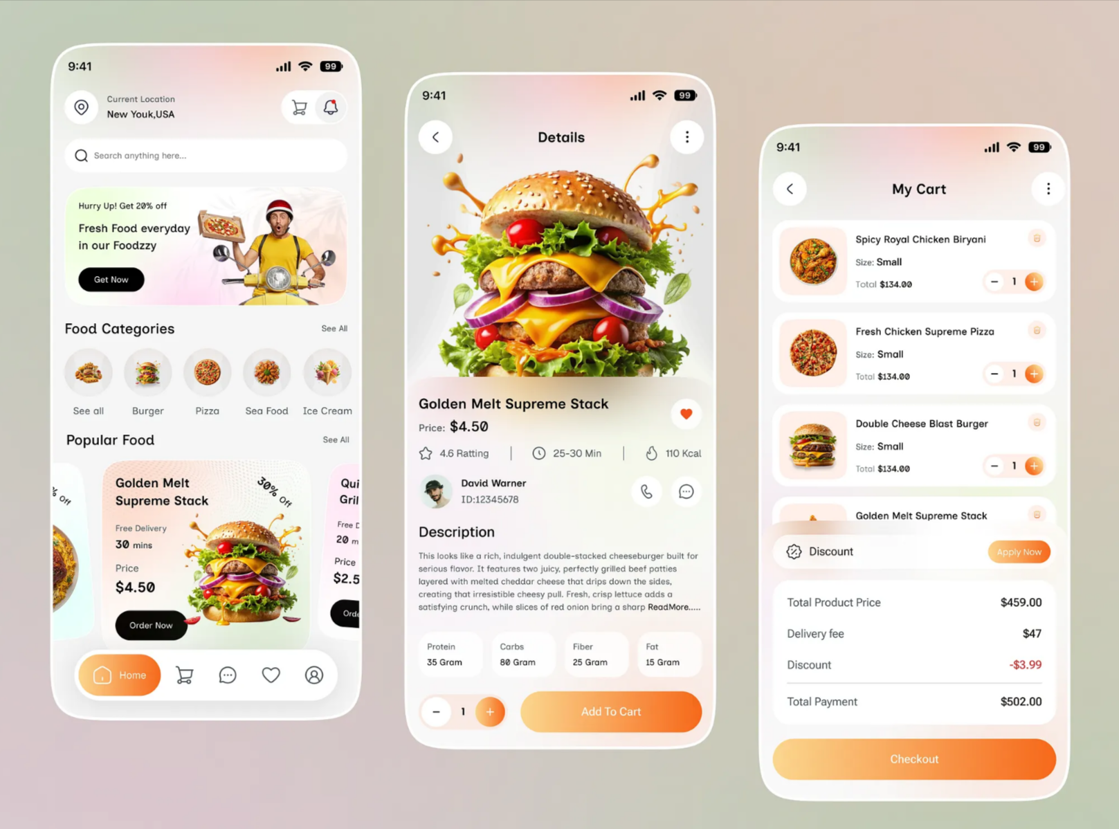 Design d'application mobile de réseau social professionnel