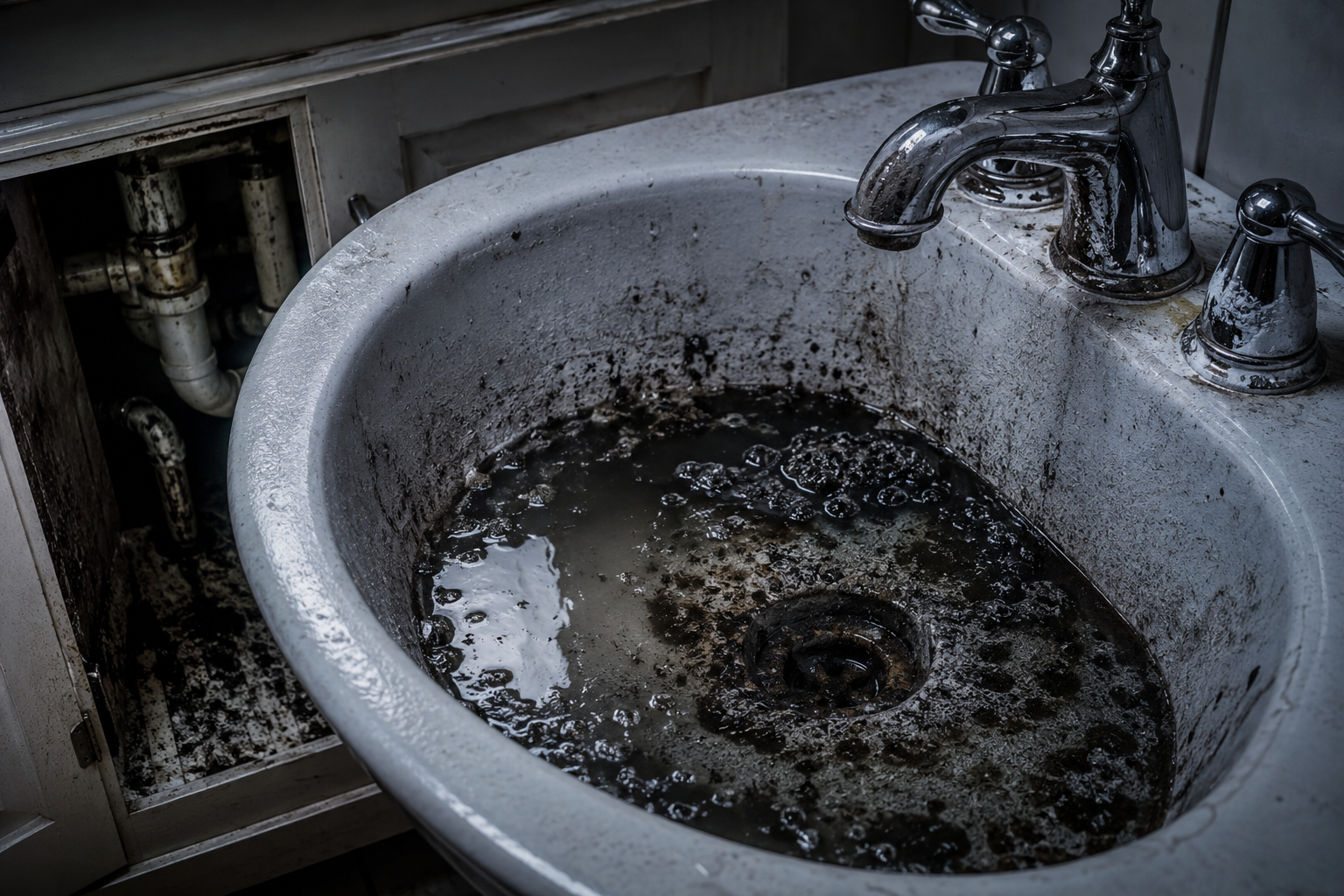 Avant débouchage lavabo