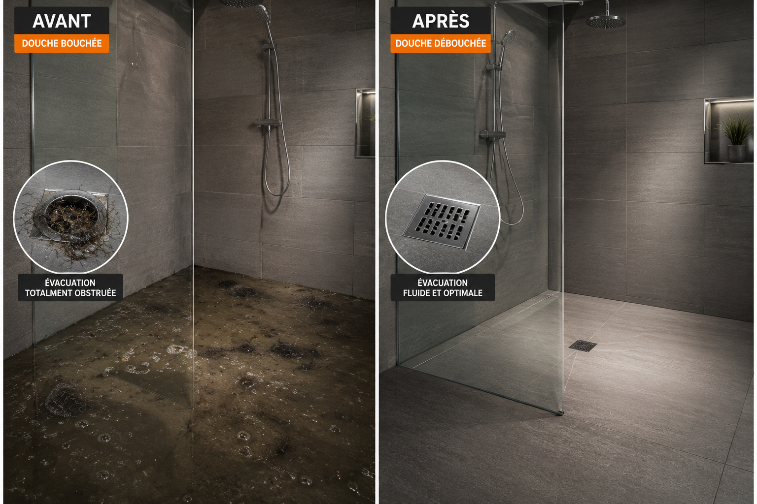 Douche débouchée vs bouchée