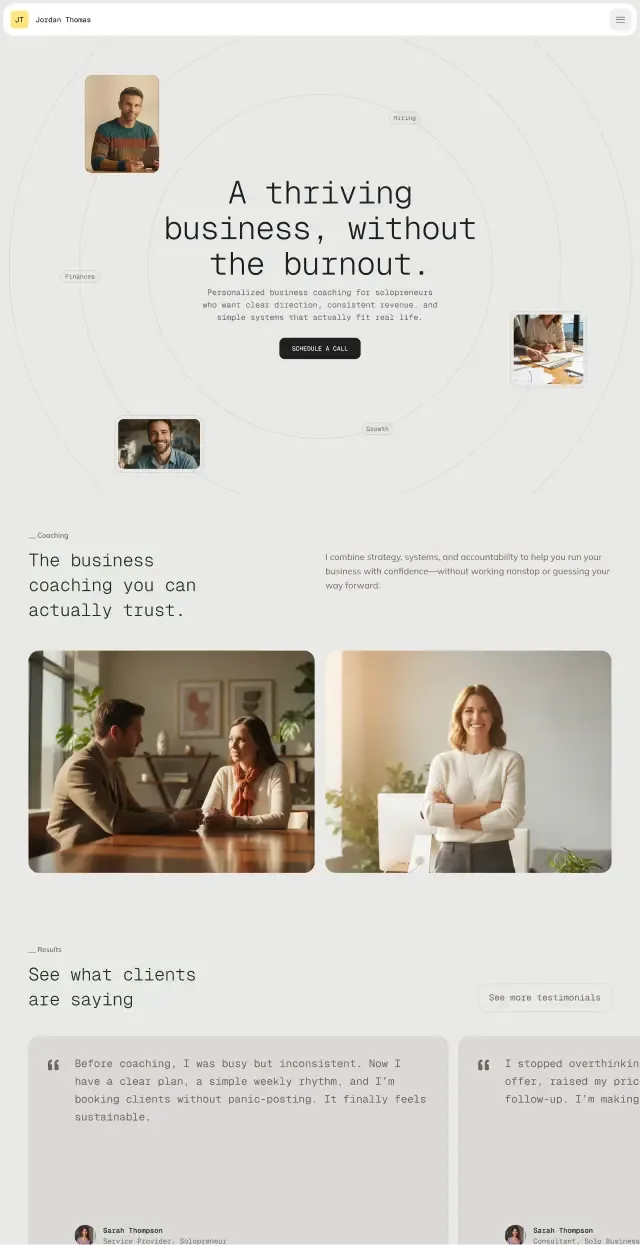 Aperçu du site et optimisation pour business coach